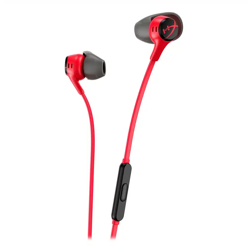 سماعات HyperX Cloud Earbuds II حمراء - سماعات أذن سلكية للألعاب مع ميكروفون، مكبرات 14.3 ملم، كابل مسطح، مقبس 3.5 ملم بزاوية 90 درجة، حقيبة صلبة 8 هايبر إكس كلاود إيربودز 2 أحمر عن قرب