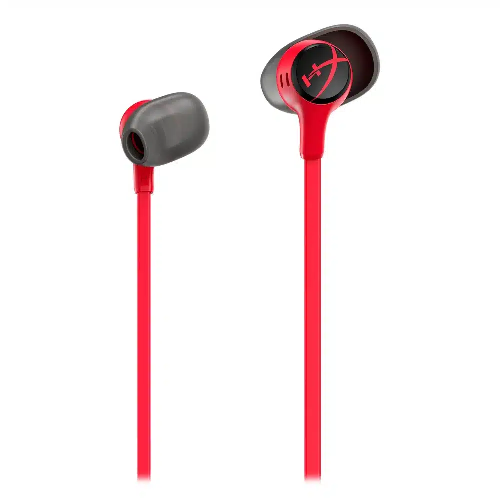 سماعات HyperX Cloud Earbuds II حمراء - سماعات أذن سلكية للألعاب مع ميكروفون، مكبرات 14.3 ملم، كابل مسطح، مقبس 3.5 ملم بزاوية 90 درجة، حقيبة صلبة 9 ميكروفون هايبر إكس كلاود إيربودز 2 أحمر على الكابل