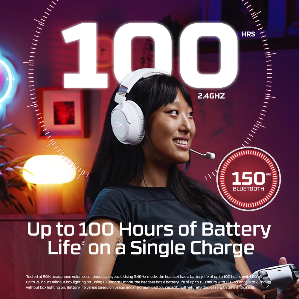 HyperX Cloud Flight 2 Wireless Black - RGB, 100H Battery, 2.4GHz + Bluetooth, Angled 50mm Drivers, Swappable Plates 4 HyperX Cloud Flight 2 Wireless - official product image 3
