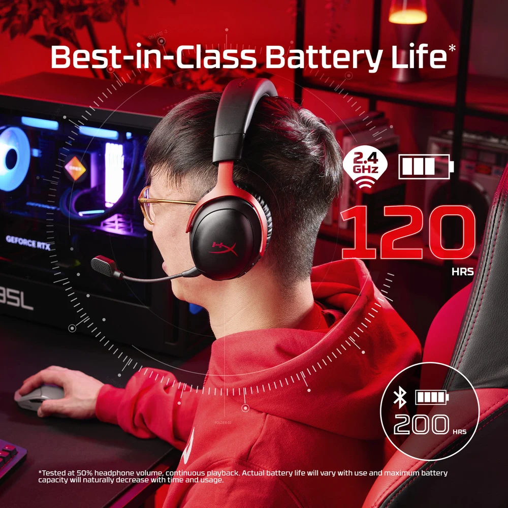 HyperX Cloud III S Wireless Black - 120H Battery, 2.4GHz + Bluetooth, DTS Spatial Audio, 53mm Drivers, Metal Frame 7 HyperX Cloud III S Wireless Black detail