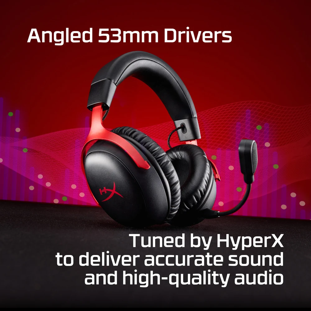 HyperX Cloud III S Wireless Black - 120H Battery, 2.4GHz + Bluetooth, DTS Spatial Audio, 53mm Drivers, Metal Frame 4 HyperX Cloud III S Wireless Black - official product image 3