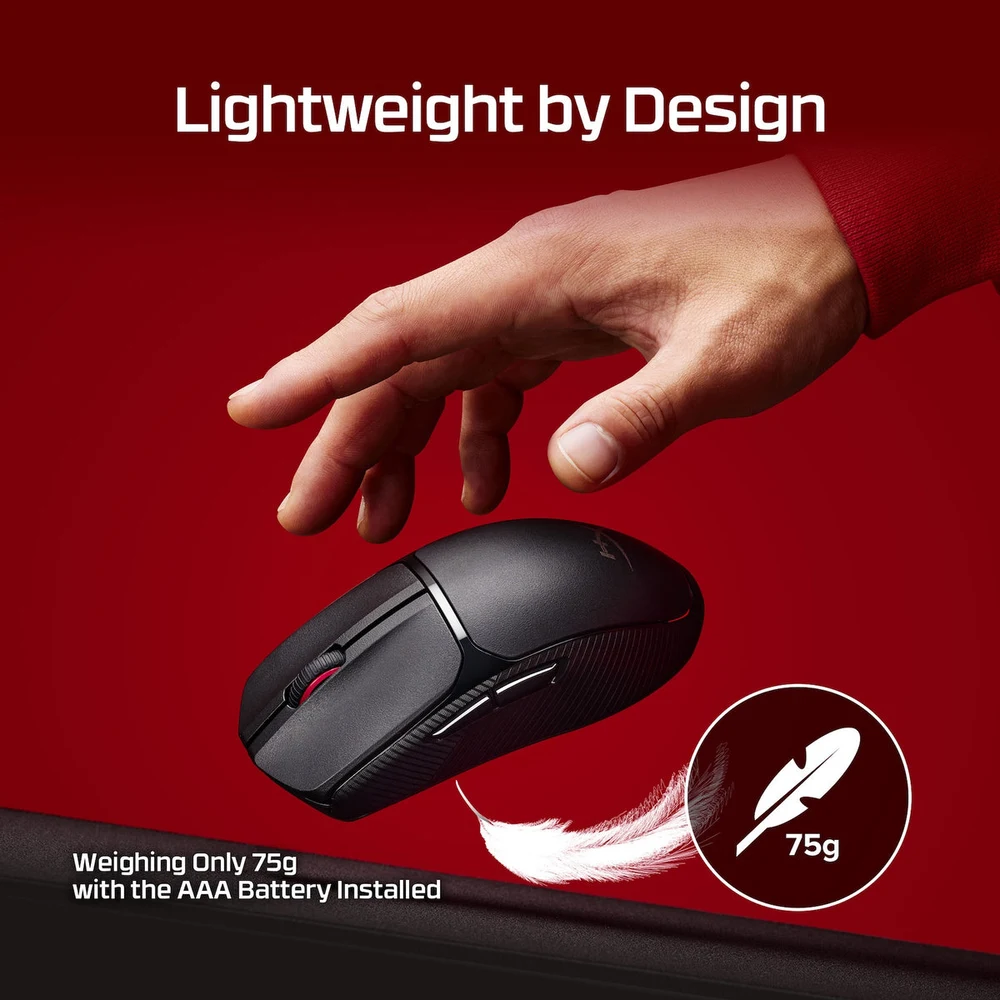 HyperX Pulsefire Fuse Wireless Black - 75g Ambidextrous, 85H Battery, Dual Wireless, 12K DPI, Microline Grip 4 HyperX Pulsefire Fuse Wireless - official product image 3