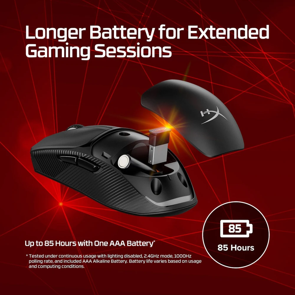 HyperX Pulsefire Fuse Wireless Black - 75g Ambidextrous, 85H Battery, Dual Wireless, 12K DPI, Microline Grip 5 HyperX Pulsefire Fuse Wireless - official product image 4