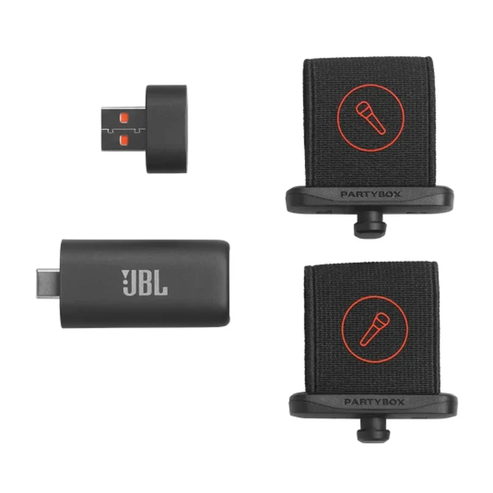 ميكروفونات JBL EasySing Mics – ميكروفونان لاسلكيان يدويان للكاريوكي، إزالة صوت المغني بالذكاء الاصطناعي، حتى 10 ساعات، دونجل USB-C لمكبرات PartyBox 11 حاملا ميكروفونات JBL EasySing Mics والمحول