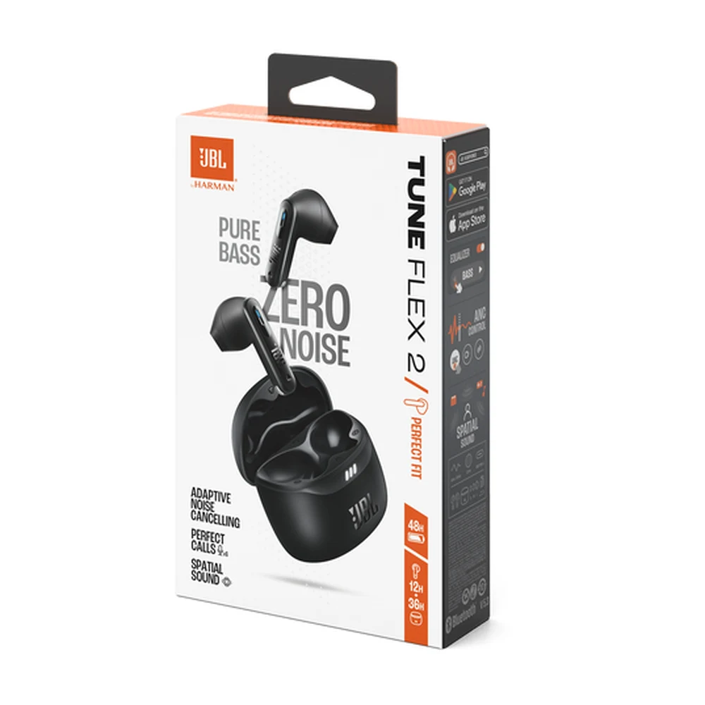 JBL Tune Flex 2 Black – ANC Earbuds With Open and Sealed Tips, 12mm Drivers, 6 Mics, Up to 48H Battery, IP54 Buds 11 JBL Tune Flex 2 Black retail box
