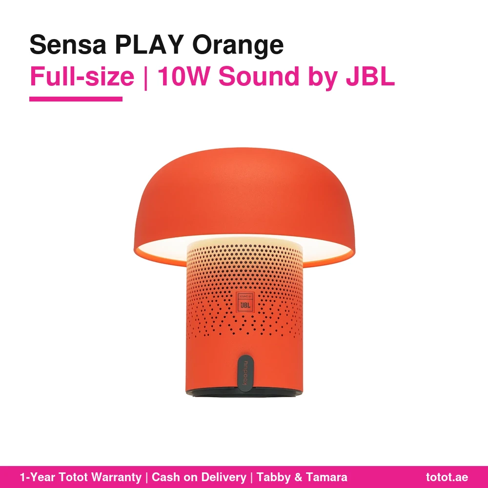 مصباح Kooduu Sensa PLAY Orange بالحجم الكامل – سماعة SOUND BY JBL بقدرة 10 واط وصوت 360 درجة، إضاءة دافئة 150 لومن قابلة للتعتيم، بطارية حتى 11 ساعة، قاعدة شحن 1 Kooduu Sensa PLAY Orange