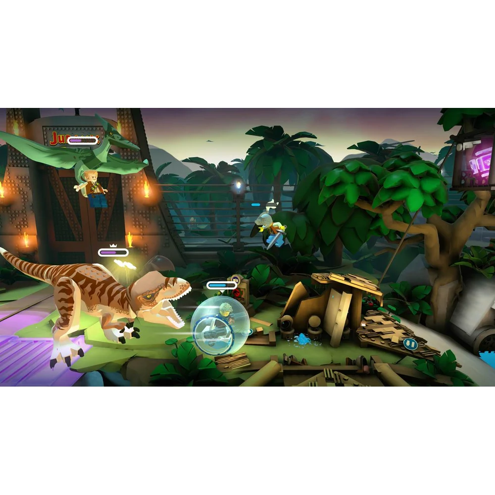 LEGO Brawls Switch – Build Your Own Minifigure Brawler, 1-8 Players, 4v4 Team & Battle Royale Modes, US Cartridge Edition 9 LEGO Brawls brawlers fighting in a LEGO world
