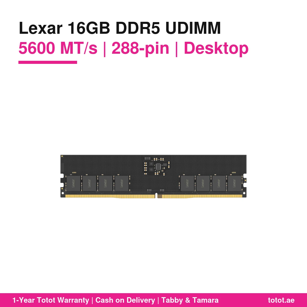 Lexar 16GB DDR5 5600 UDIMM – LD5U16G56C46ST-BGS, 288-Pin Desktop RAM, CL46, 1.1V, On-Die ECC, Plug-and-Play DDR5 1 Lexar 16GB DDR5 5600 UDIMM