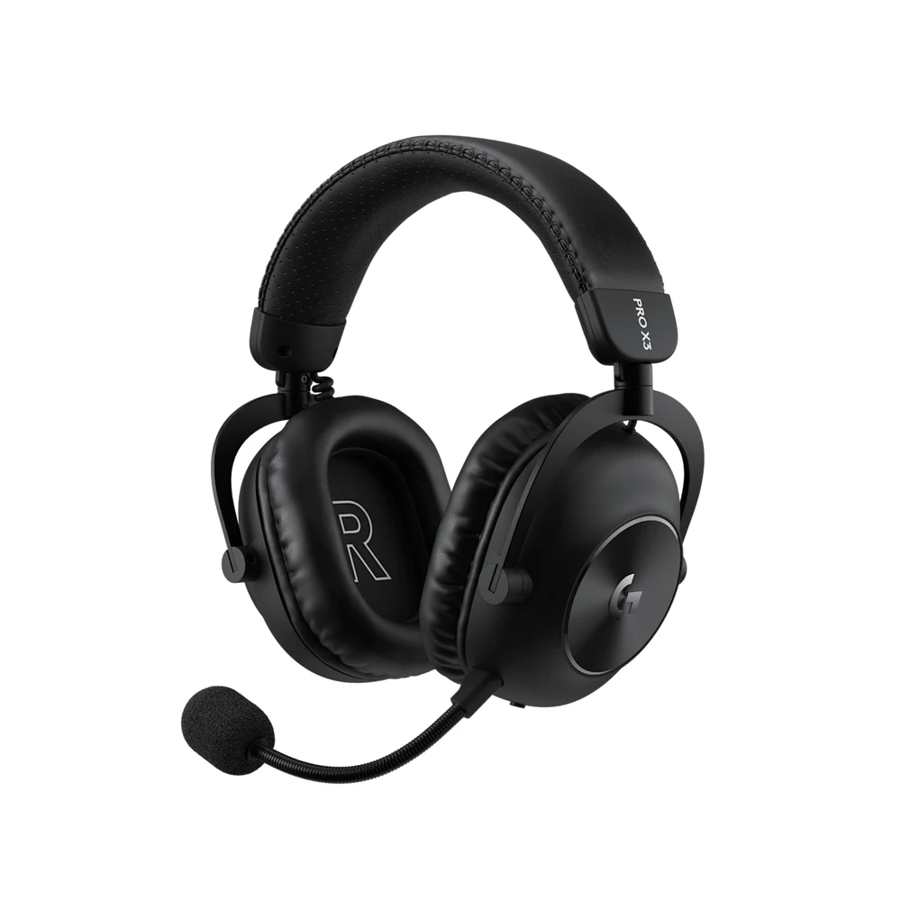 سماعة Logitech PRO X3 LIGHTSPEED Black اللاسلكية للألعاب – سماعات PRO-G GRAPHENE بقطر 50 مم، ميكروفون 48 كيلوهرتز قابل للفصل، معادل 10 نطاقات، حتى 70 ساعة 6 سماعة Logitech PRO X3 LIGHTSPEED Black - سماعة Logitech PRO X3 LIGHTSPEED باللون الأسود من زاوية أمامية