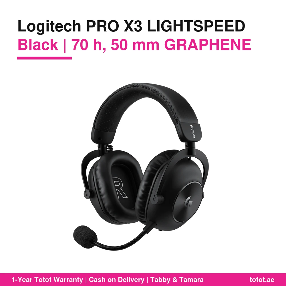 سماعة Logitech PRO X3 LIGHTSPEED Black اللاسلكية للألعاب – سماعات PRO-G GRAPHENE بقطر 50 مم، ميكروفون 48 كيلوهرتز قابل للفصل، معادل 10 نطاقات، حتى 70 ساعة 1 Logitech PRO X3 LIGHTSPEED Black