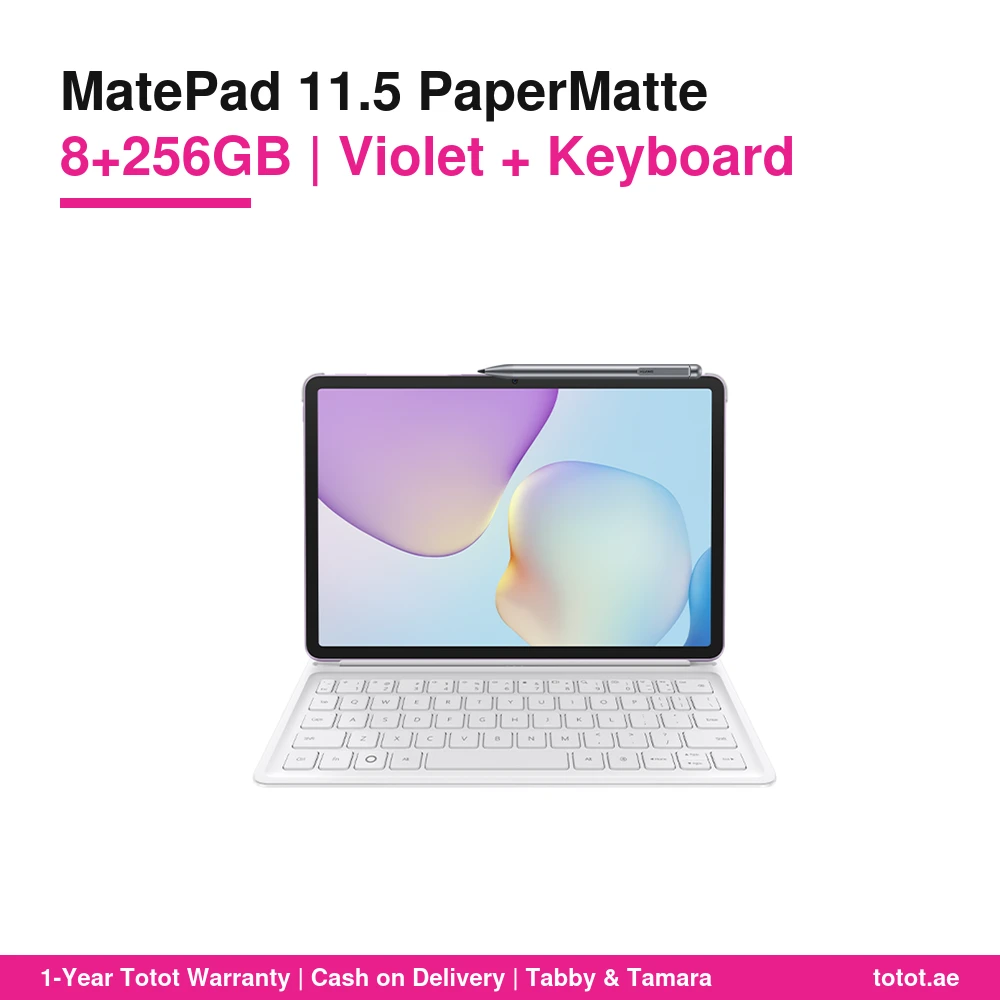 HUAWEI MatePad 11.5 PaperMatte Edition 8GB/256GB Wi-Fi Violet + Smart Keyboard – TDRA UAE Version, Anti-Glare 2.5K 120 Hz Screen, 1.5 mm Key Travel, WPS Office, 10,100 mAh 6 MatePad 11.5 PaperMatte Keyboard Bundle Violet