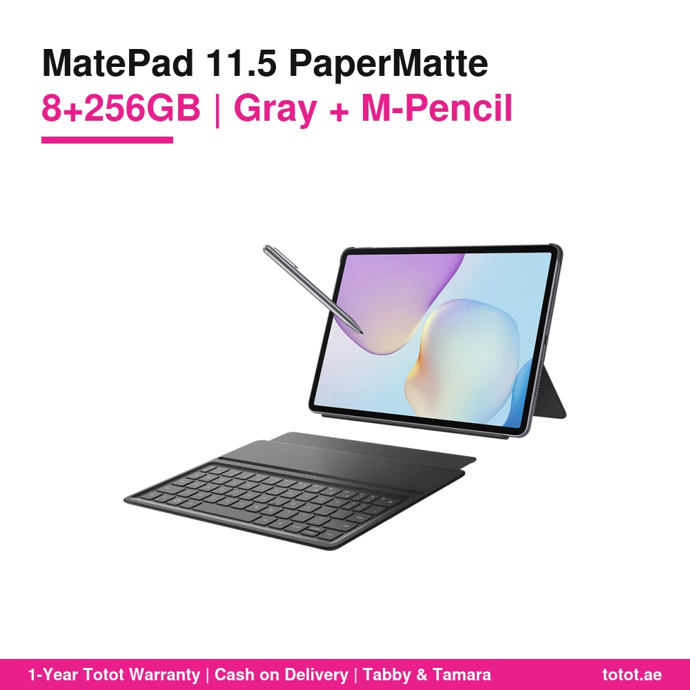 HUAWEI MatePad 11.5 PaperMatte Edition 8GB/256GB Wi-Fi Space Gray + M-Pencil (3rd Gen) + Smart Keyboard – TDRA UAE Version, Anti-Glare 2.5K 120 Hz Screen, 10,100 mAh, 40 W 6 MatePad 11.5 PaperMatte M-Pencil Bundle Gray tablet front