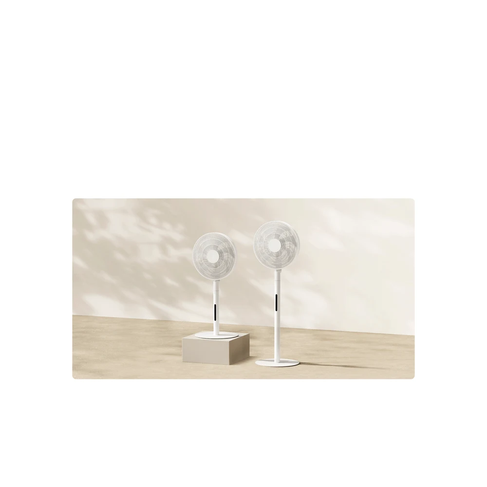 مروحة Mijia Smart Standing Fan Pro Slim – رأس نحيف 8.7 سم، طاقة USB-C بجهد 12 فولت، 8 أنماط رياح طبيعية، تدفق 25 م³/دقيقة، تحكم مغناطيسي 9 مروحتان من مروحة Mijia Smart Standing Fan Pro Slim بارتفاع الأرضية والطاولة