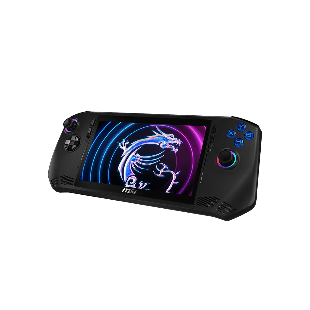 جهاز MSI Claw A1M 1TB – معالج Intel Core Ultra 7 155H وذاكرة 16GB وشاشة 7 بوصات FHD بتردد 120Hz وWi-Fi 7 وThunderbolt 4 8 جهاز MSI Claw A1M بزاوية جانبية تظهر العصي المضيئة والشاشة