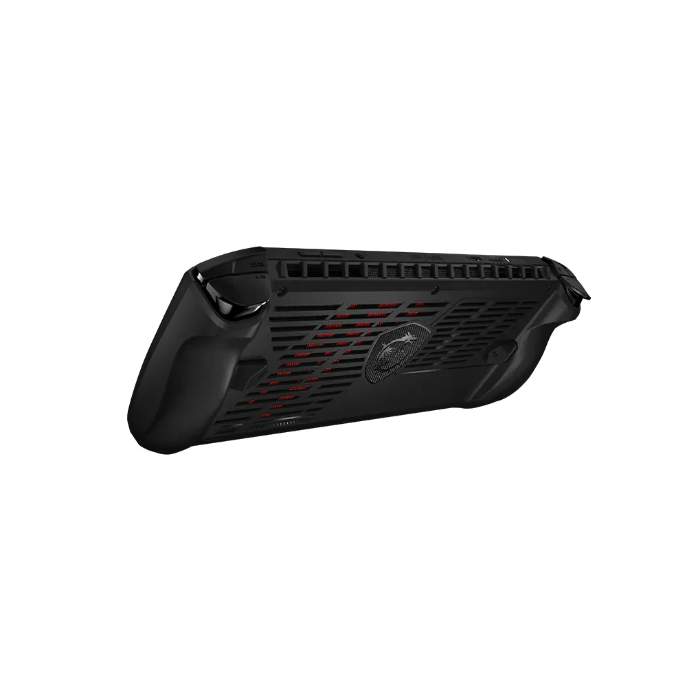 جهاز MSI Claw A1M 1TB – معالج Intel Core Ultra 7 155H وذاكرة 16GB وشاشة 7 بوصات FHD بتردد 120Hz وWi-Fi 7 وThunderbolt 4 9 الجهة الخلفية لجهاز MSI Claw A1M مع المقابض وفتحات التبريد