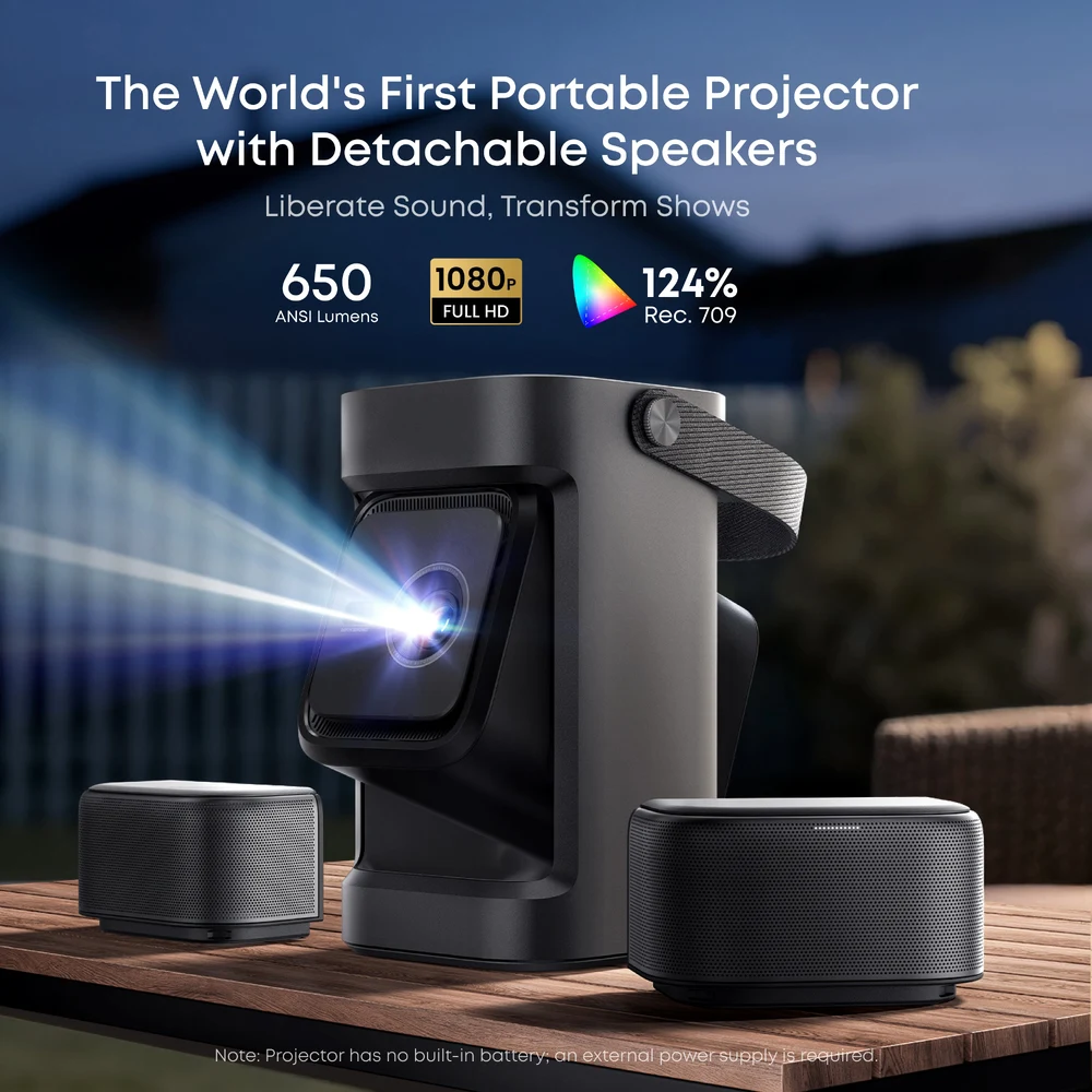 Nebula P1 Portable Projector by soundcore – Two Detachable 10 W Wireless Speakers, 650 ANSI Lumens Full HD 1080p, Google TV with Netflix, 130° Dual-Arm Gimbal, Autofocus 8 Nebula P1 detachable wireless speakers