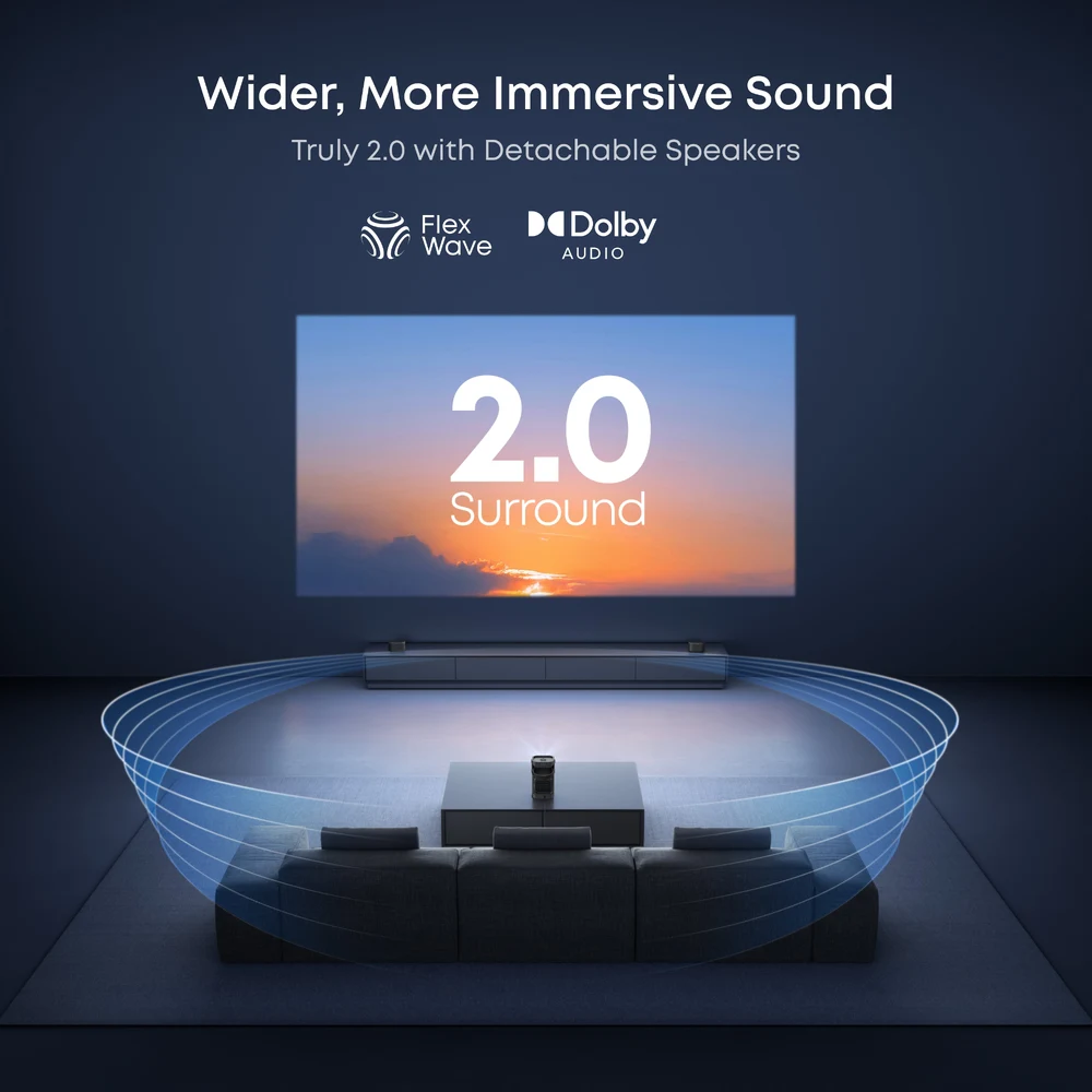 Nebula P1 Portable Projector by soundcore – Two Detachable 10 W Wireless Speakers, 650 ANSI Lumens Full HD 1080p, Google TV with Netflix, 130° Dual-Arm Gimbal, Autofocus 5 Nebula P1 - official product image 4