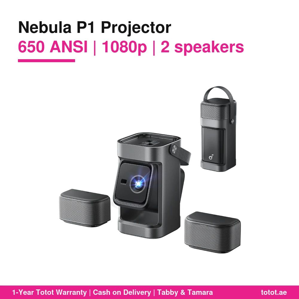 Nebula P1 Portable Projector by soundcore – Two Detachable 10 W Wireless Speakers, 650 ANSI Lumens Full HD 1080p, Google TV with Netflix, 130° Dual-Arm Gimbal, Autofocus 1 Nebula P1