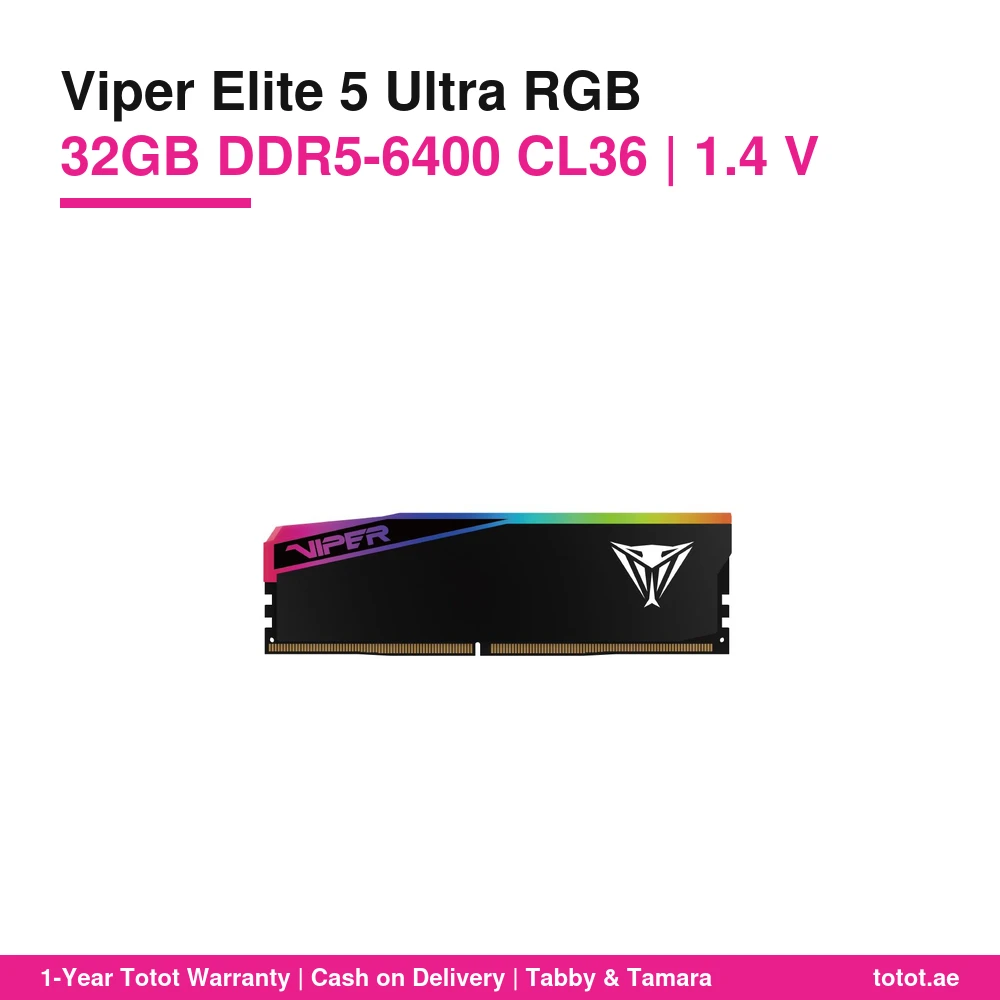 Patriot Viper Elite 5 Ultra RGB DDR5 32GB (2x16GB) 6400MT/s CL36 Black (VEUR532G6436K) – 36-46-46-110 at 1.4V, XMP 3.0 & EXPO, Hand-Tested, RGB Sync 1 Viper Elite 5 Ultra RGB 32GB 6400