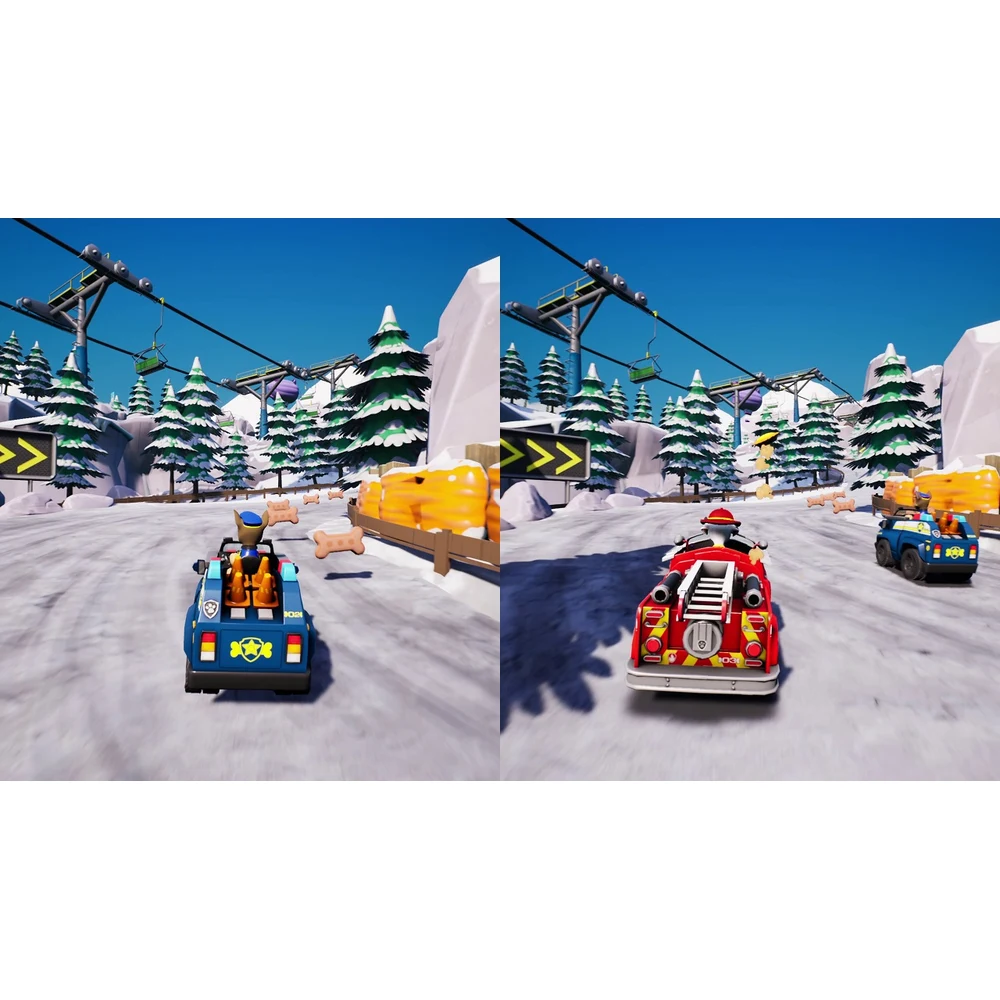 PAW Patrol Grand Prix Switch – 4-Player Local Kart Racing, 11 Tracks, Easy Auto-Accelerate Mode, Pup Power-Ups, US Edition 8 Kart race on a snowy track in PAW Patrol Grand Prix