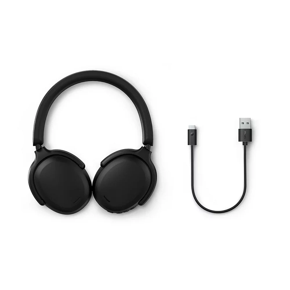 سماعات Philips TAH2500 Black – عزل نشط للضوضاء، حتى 50 ساعة، بلوتوث 6.0 متعدد الأجهزة، جهير إضافي، تصميم فوق الأذن قابل للطي 9 سماعات Philips TAH2500 Black مع كابل الشحن