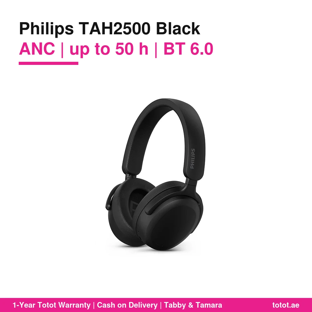 سماعات Philips TAH2500 Black – عزل نشط للضوضاء، حتى 50 ساعة، بلوتوث 6.0 متعدد الأجهزة، جهير إضافي، تصميم فوق الأذن قابل للطي 1 Philips TAH2500 Black
