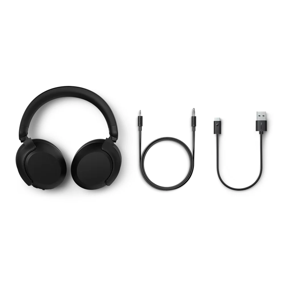 سماعات Philips TAH8000 Black – عزل ضوضاء تكيفي ANC Pro+، حتى 70 ساعة تشغيل، ترميز LDAC وLC3 عالي الدقة، بلوتوث 5.4 متعدد الأجهزة، حقيبة سفر صلبة 10 سماعات Philips TAH8000 مع ملحقاتها