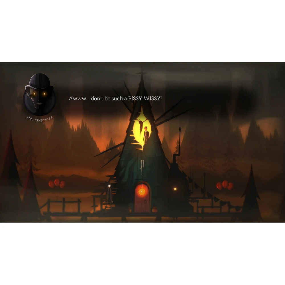 Pinstripe Switch – Hand-Drawn Dark Adventure Through Hell, Slingshot Puzzles, Original Score by Thomas Brush, PEGI 12 EU Edition 8 Slingshot puzzle scene in Pinstripe