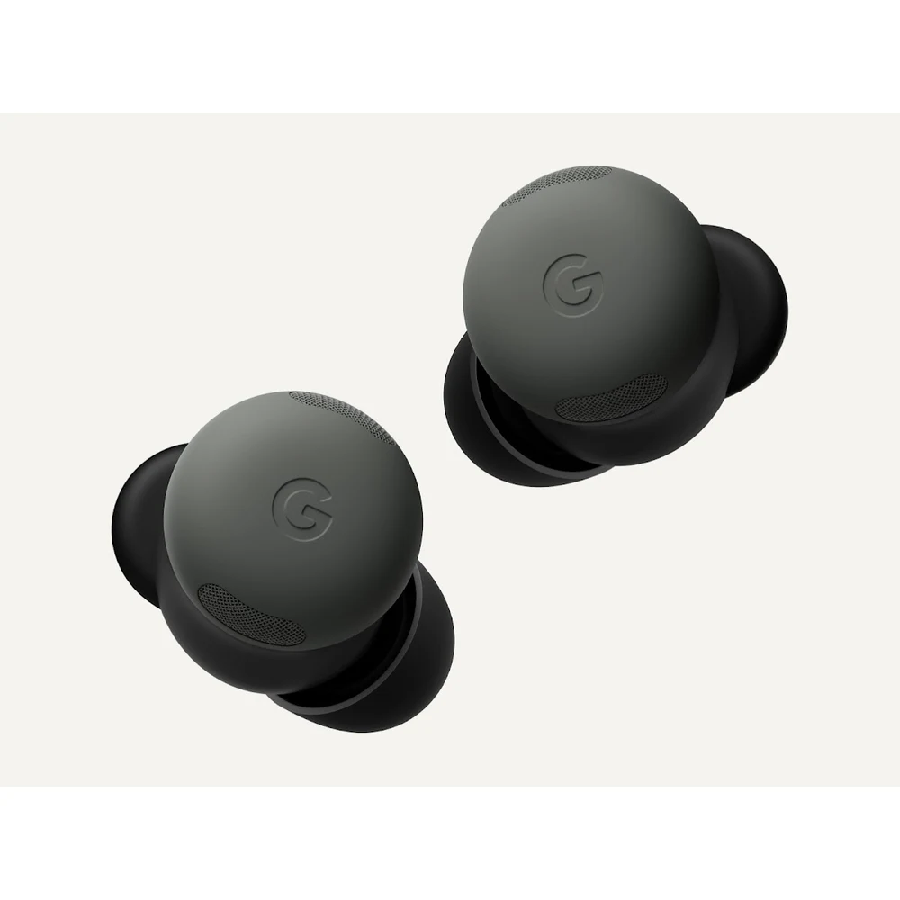 سماعات Google Pixel Buds Pro 2 Hazel – لون رمادي داكن، إلغاء ضوضاء بشريحة Tensor A1، حتى 30 ساعة مع العلبة، Clear Calling، اتصال متعدد 8 سماعات Pixel Buds Pro 2 Hazel مع علبة الشحن البيضاء