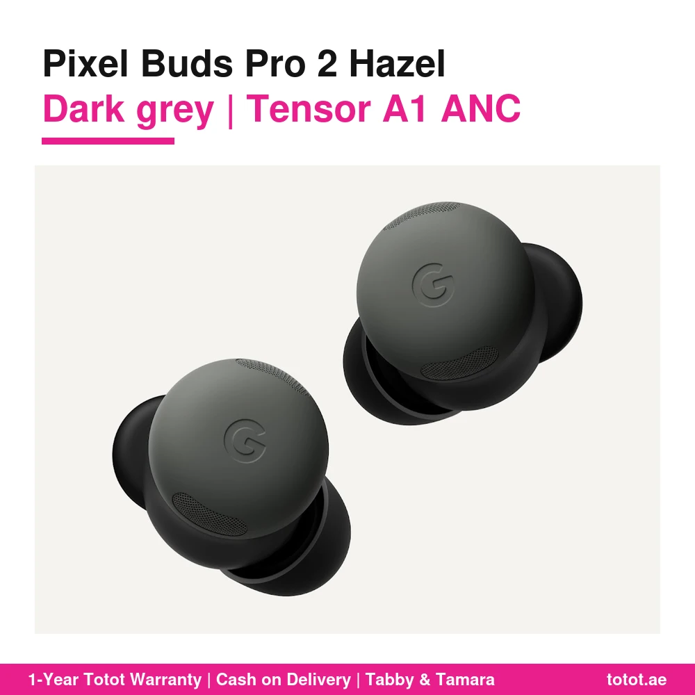 سماعات Google Pixel Buds Pro 2 Hazel – لون رمادي داكن، إلغاء ضوضاء بشريحة Tensor A1، حتى 30 ساعة مع العلبة، Clear Calling، اتصال متعدد 7 سماعات Pixel Buds Pro 2 Hazel