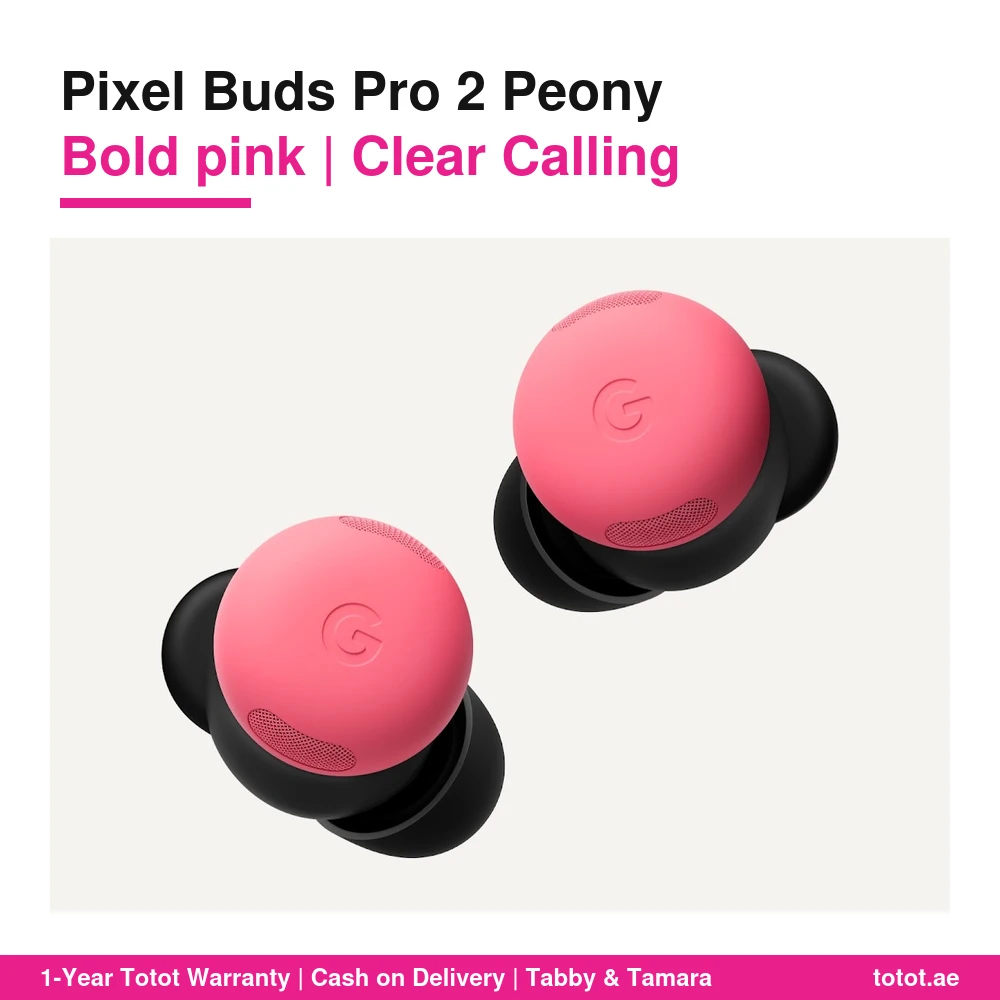 سماعات Google Pixel Buds Pro 2 Peony – وردي زاهٍ، Clear Calling بثلاثة ميكروفونات في كل سماعة، Gemini Live، حتى 48 ساعة مع العلبة دون إلغاء الضوضاء 7 سماعات Pixel Buds Pro 2 Peony الوردية