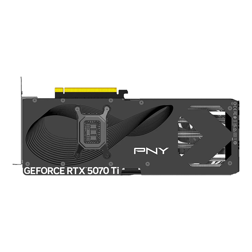 PNY GeForce RTX 5070 Ti 16GB OC Triple Fan – 2572 MHz Boost, 8,960 CUDA Cores, 16GB GDDR7 256-bit, DisplayPort 2.1b UHBR20, Metal Backplate 8 Vented metal backplate of the PNY RTX 5070 Ti OC