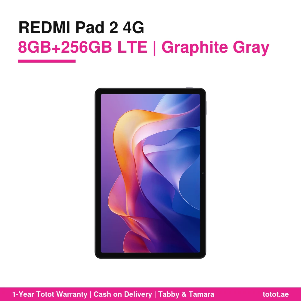 تابلت REDMI Pad 2 4G LTE بذاكرة 8 غيغابايت وتخزين 256 غيغابايت رمادي – شريحتان 4G، شاشة 11 بوصة 2.5K بتردد 90 هرتز، بطارية 9000 مللي أمبير، GPS، أربعة مكبرات Dolby Atmos 1 Redmi Pad 2 4G