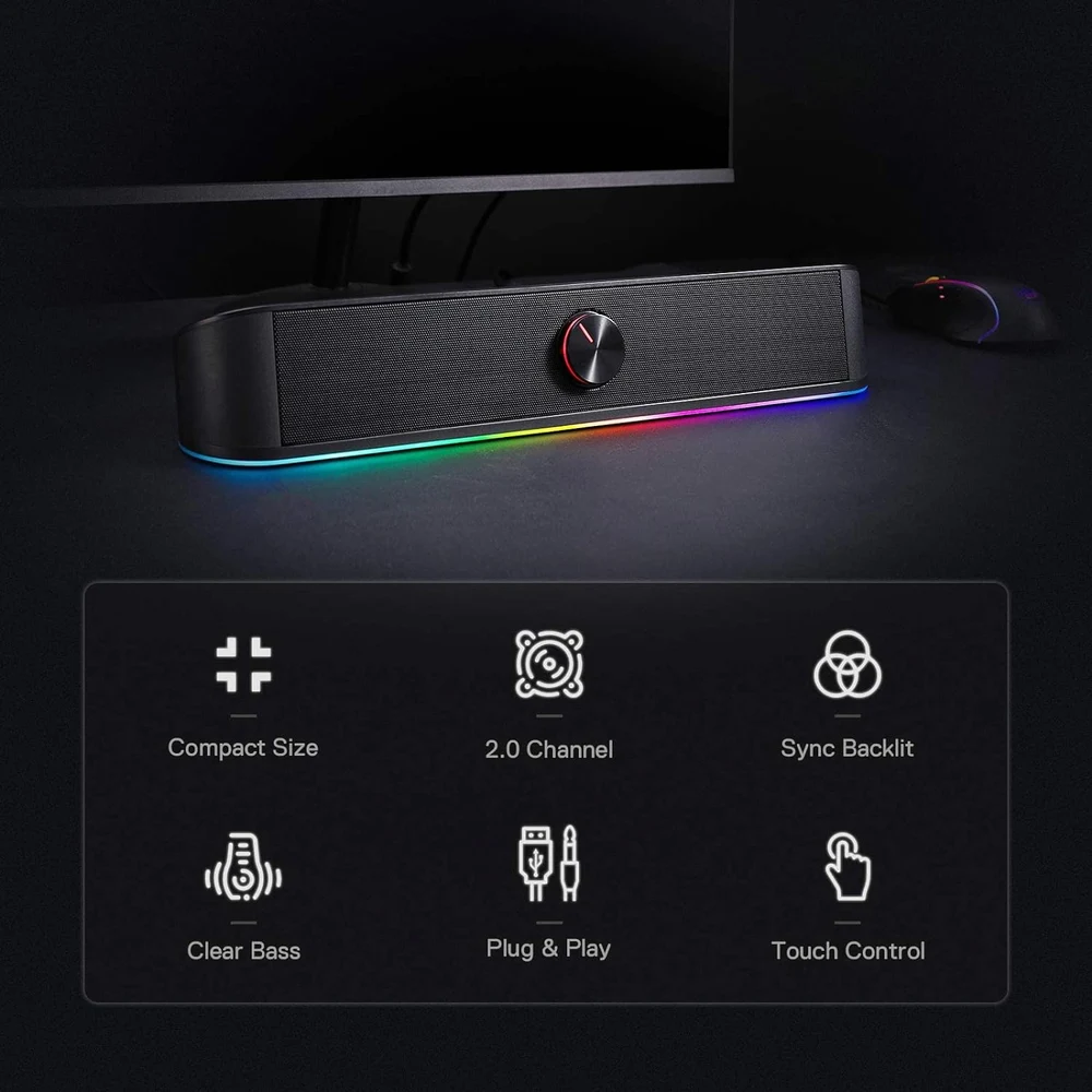 Redragon ADIEMUS GS560 - RGB Desktop Soundbar, 2.0 Stereo, Touch-Control Backlight, USB Powered 4 ADIEMUS GS560 - image 3