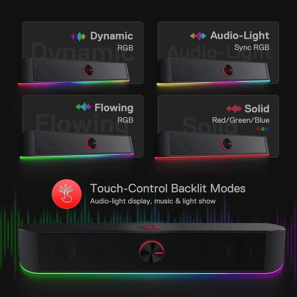 Redragon ADIEMUS GS560 - RGB Desktop Soundbar, 2.0 Stereo, Touch-Control Backlight, USB Powered 5 ADIEMUS GS560 - image 4