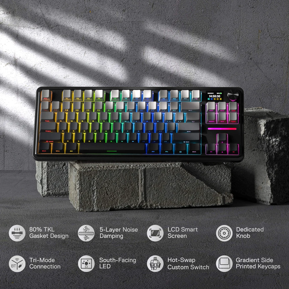 Redragon ANTONIUM K743 PRO - 80% TKL Gasket Mechanical Keyboard with LCD Screen and Knob 5 ANTONIUM K743 PRO (Side Printed PBT Keycaps) - image 4