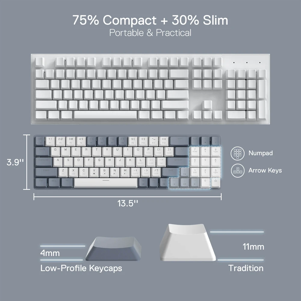 Redragon BS8772 Grey White - 75% Wireless Keyboard and Mouse Combo, Low Profile, 2.4GHz 7 Redragon BS8772 Grey White in use