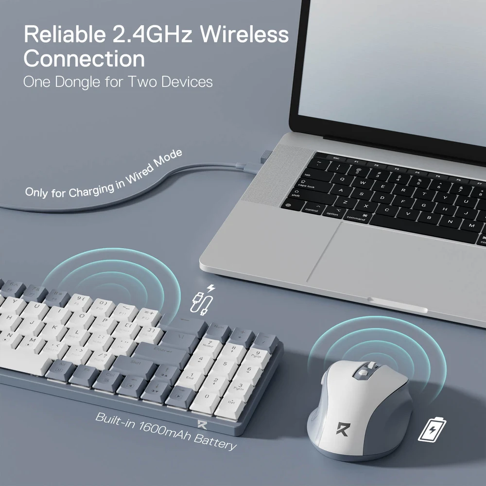 Redragon BS8772 Grey White - 75% Wireless Keyboard and Mouse Combo, Low Profile, 2.4GHz 4 Redragon BS8772 Grey White - image 3