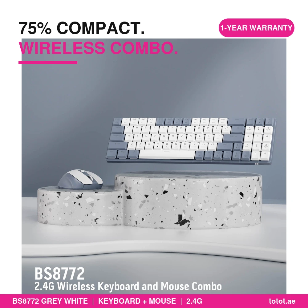 Redragon BS8772 Grey White - Wireless Keyboard and Mouse Combo Redragon BS8772 Grey White