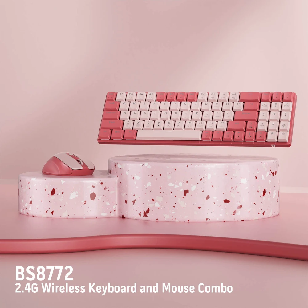 Redragon BS8772 Rose Pink - 75% Wireless Keyboard and Mouse Combo, Low Profile, 2.4GHz 6 Redragon BS8772 Rose Pink detail