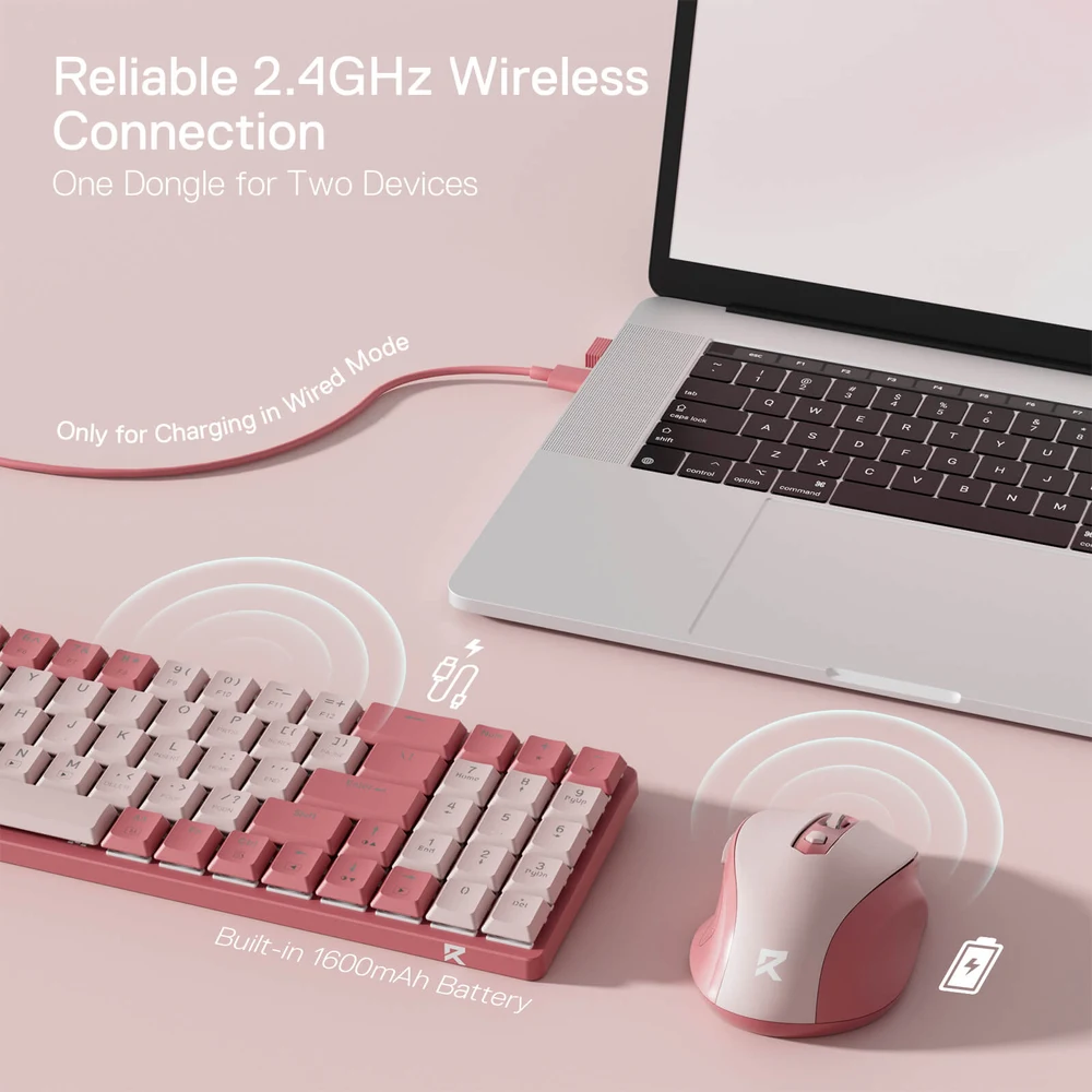 Redragon BS8772 Rose Pink - 75% Wireless Keyboard and Mouse Combo, Low Profile, 2.4GHz 7 Redragon BS8772 Rose Pink in use