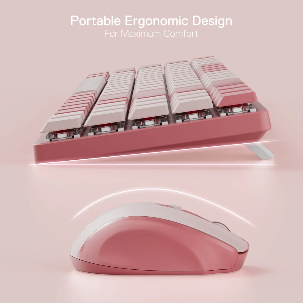 Redragon BS8772 Rose Pink - 75% Wireless Keyboard and Mouse Combo, Low Profile, 2.4GHz 4 Redragon BS8772 Rose Pink - image 3