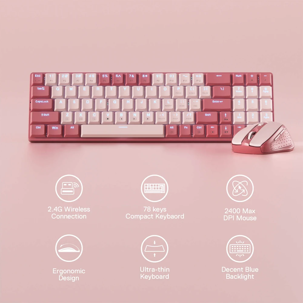 Redragon BS8772 Rose Pink - 75% Wireless Keyboard and Mouse Combo, Low Profile, 2.4GHz 5 Redragon BS8772 Rose Pink - image 4