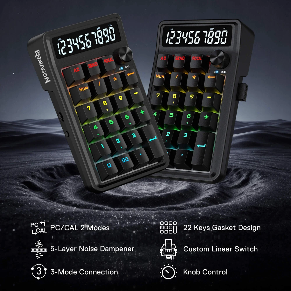 Redragon COVE K733 - Wireless Mechanical Numpad, 22 Keys, BT + 2.4G + Wired, Hot-Swap 5 COVE K733 Mechanical Numpad Keyboard - image 4