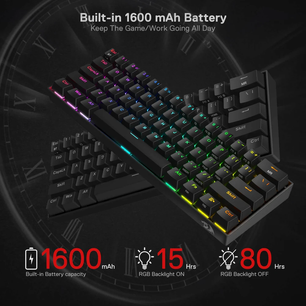 Redragon DRACONIC K530 PRO - 60% Wireless Mechanical Keyboard, 61 Keys, BT + 2.4G + Wired 4 DRACONIC K530 PRO (Brown Switches) - image 5