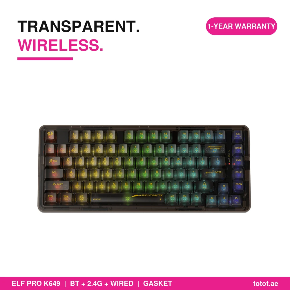 Redragon ELF PRO K649 - Transparent Wireless Gasket Mechanical Keyboard Redragon ELF PRO K649