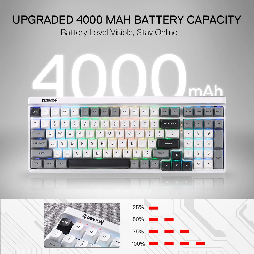 Redragon GAREN K656 PRO - 100 Key Tri-Mode Gasket Mechanical Keyboard, 4000mAh, PBT Keycaps 6 GAREN K656 PRO (MoonDust Gray) - image 5