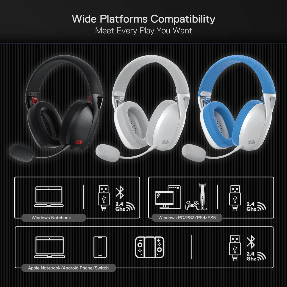 Redragon H848 PRO Black - Ultra-Light Wireless Gaming Headset, BT 5.2 + 2.4G, 40H Battery, ENC Mic 4 Redragon H848 PRO Black - image 3