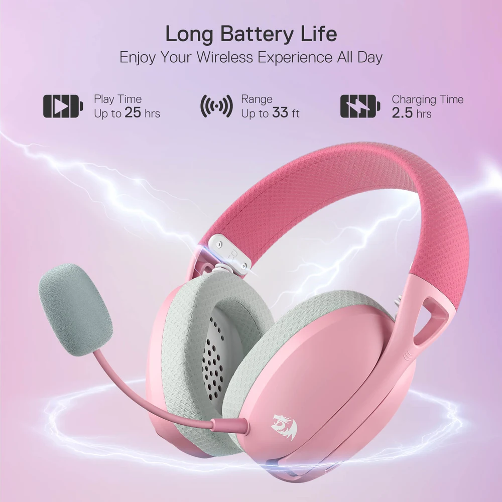 Redragon H848 PRO Pink - Ultra-Light Wireless Gaming Headset, BT 5.2 + 2.4G, 40H Battery, ENC Mic 4 Redragon H848 PRO Pink - image 3
