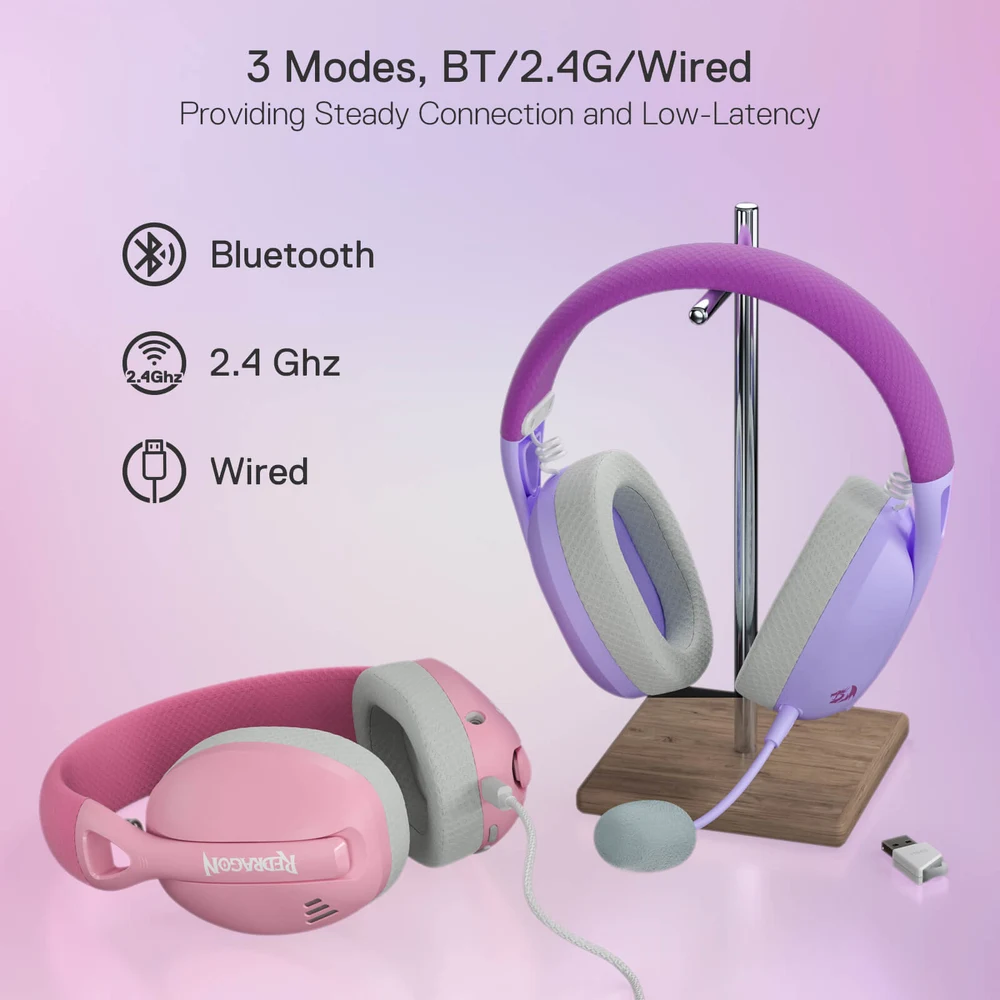 Redragon H848 PRO Pink - Ultra-Light Wireless Gaming Headset, BT 5.2 + 2.4G, 40H Battery, ENC Mic 5 Redragon H848 PRO Pink - image 4